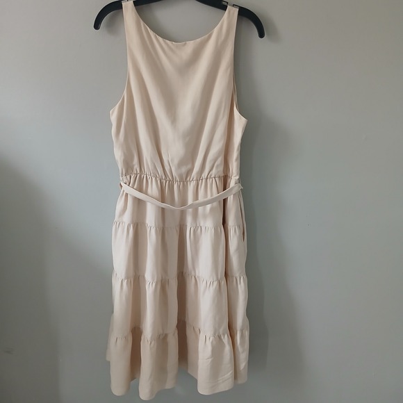 Amanda Uprichard Women's Dress NWT $264 Sz L Tiered Beige Sleeveless Lined Linen - Picture 15 of 16